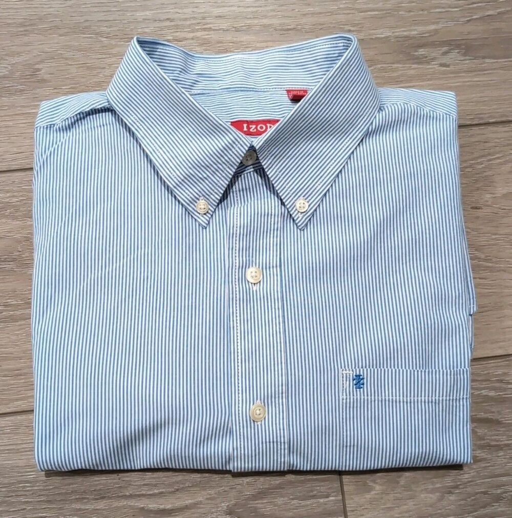 IZOD CASUAL/DRESS SHIRT CLASSIC BLUE/WHITE SEERSUCKER MEN'S SIZE XL EUC